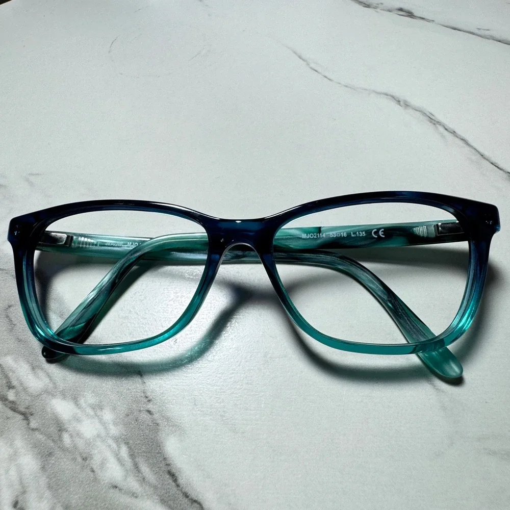 Maui Jim MJO2114 57A Teal Navy Blue Marbled Rectangular Eyeglass Frames Italy